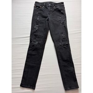 American Eagle Airflex+ Skinny Distressed Black Jeans Mens 28x30 Ripped Denim